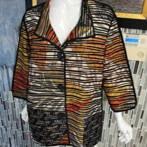 Parsley & Sage 2Xl Quilted Jacket Pockets 1 Button Up Art Boho 3/4 sleeve 0081 T